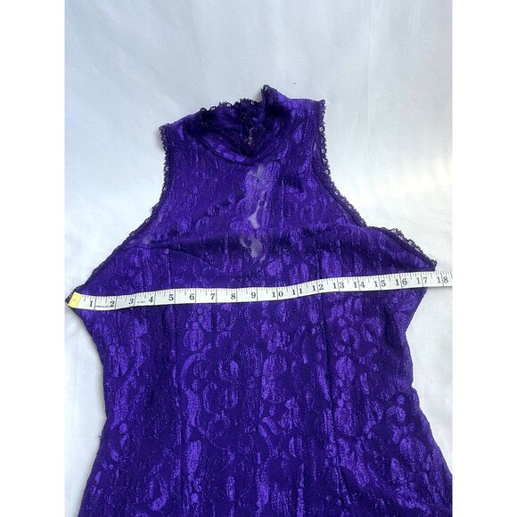 Vintage New Concept Purple Lace Overlay Mini Dress Fit n Flare Size L Retro Cute - Picture 9 of 10